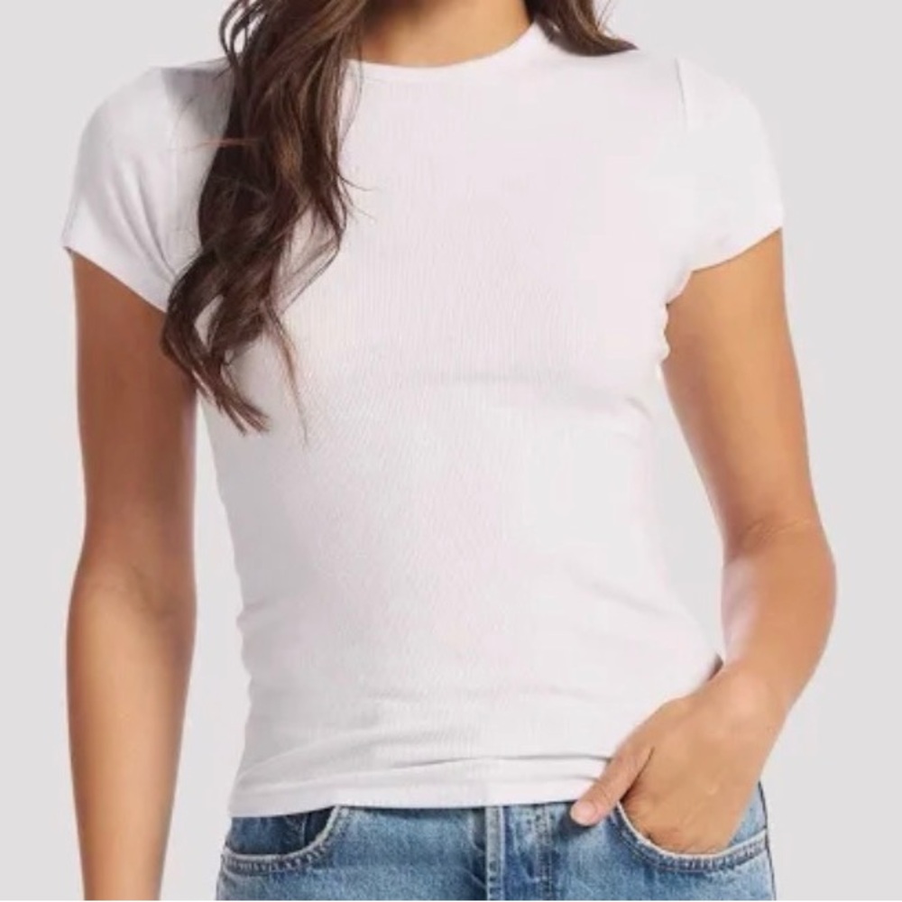 Nuuds White Short Sleeve Slinky Rib White Tee XL NWT - Picture 2 of 10